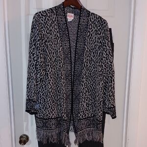 NWOT Ruby Road Metallic Thread  Cardigan, Great Fringed Hem, Size 2X, Open Front